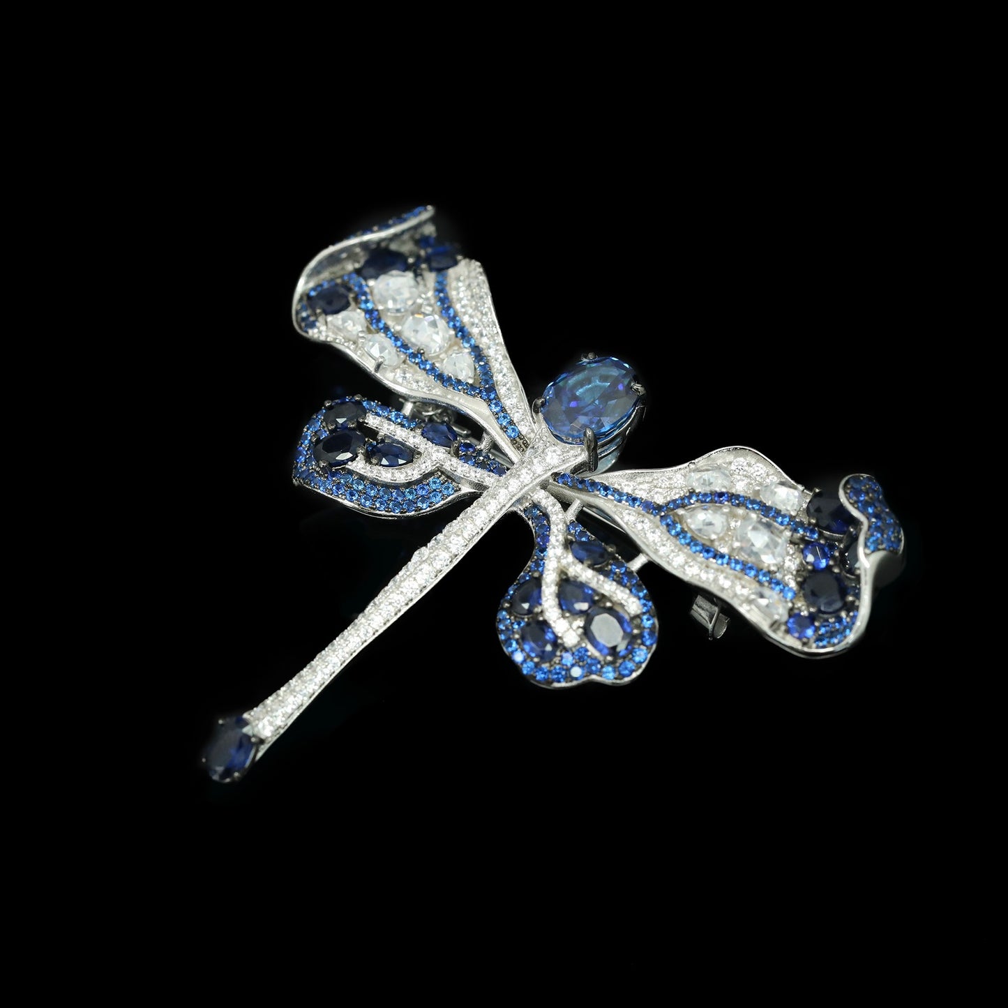 Cindychao royal blue animal dragonfly silver gold plated diamond brooch