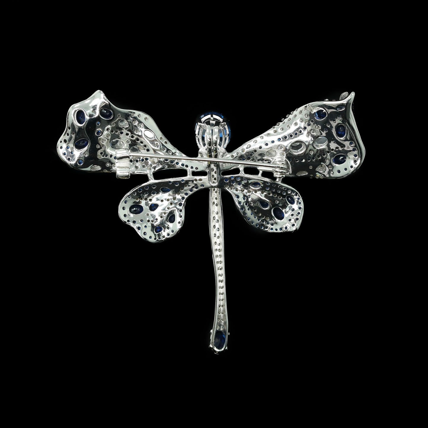 Cindychao royal blue animal dragonfly silver gold plated diamond brooch