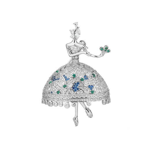 Silver Ballet Girl Diamond Brooch Necklace Pendant Dual Purpose Corsage