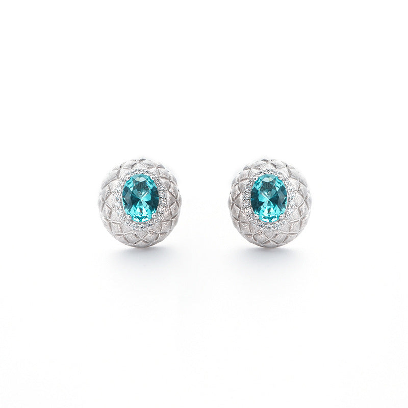 Lattice Hand Brushed Vintage Blue Cultured Gemstone Stud Earrings