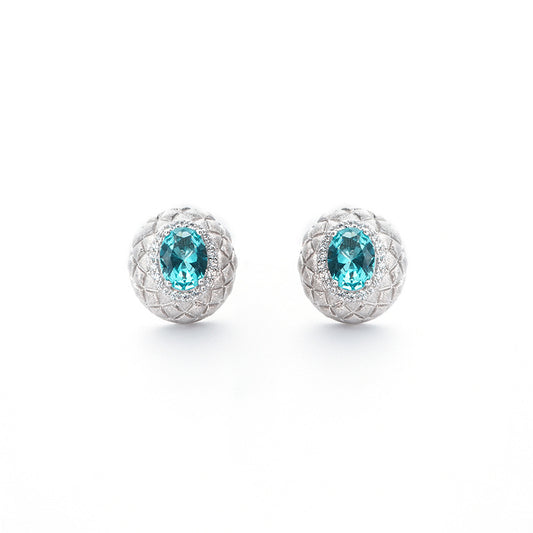 Lattice Hand Brushed Vintage Blue Cultured Gemstone Stud Earrings