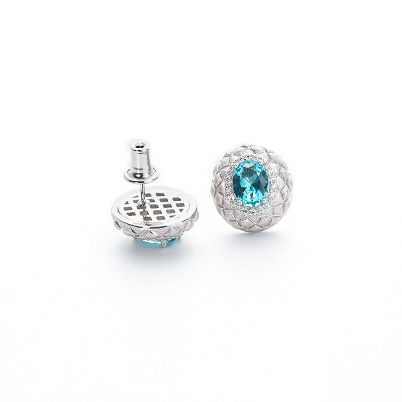 Lattice Hand Brushed Vintage Blue Cultured Gemstone Stud Earrings