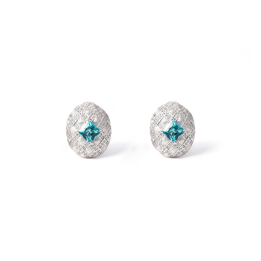 Brushed Latticework Couture Paraiba Sapphire Stud Earrings