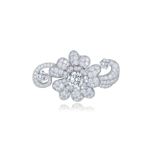 Full Diamond Silver Plated Vintage Flower Brooch