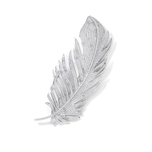 Feather Full Diamond Luxury Brooch Silver Premium Corsage