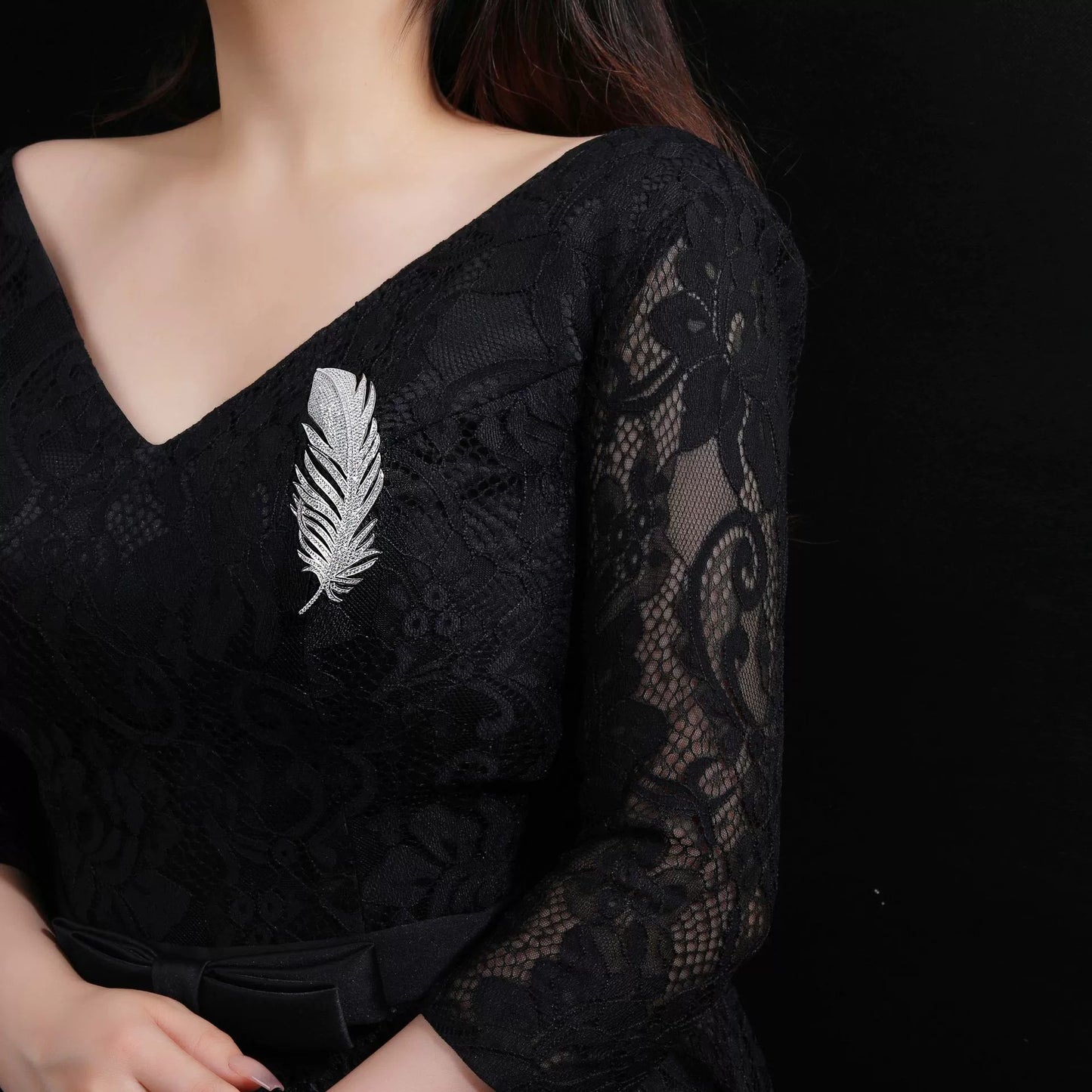 Feather Full Diamond Luxury Brooch Silver Premium Corsage