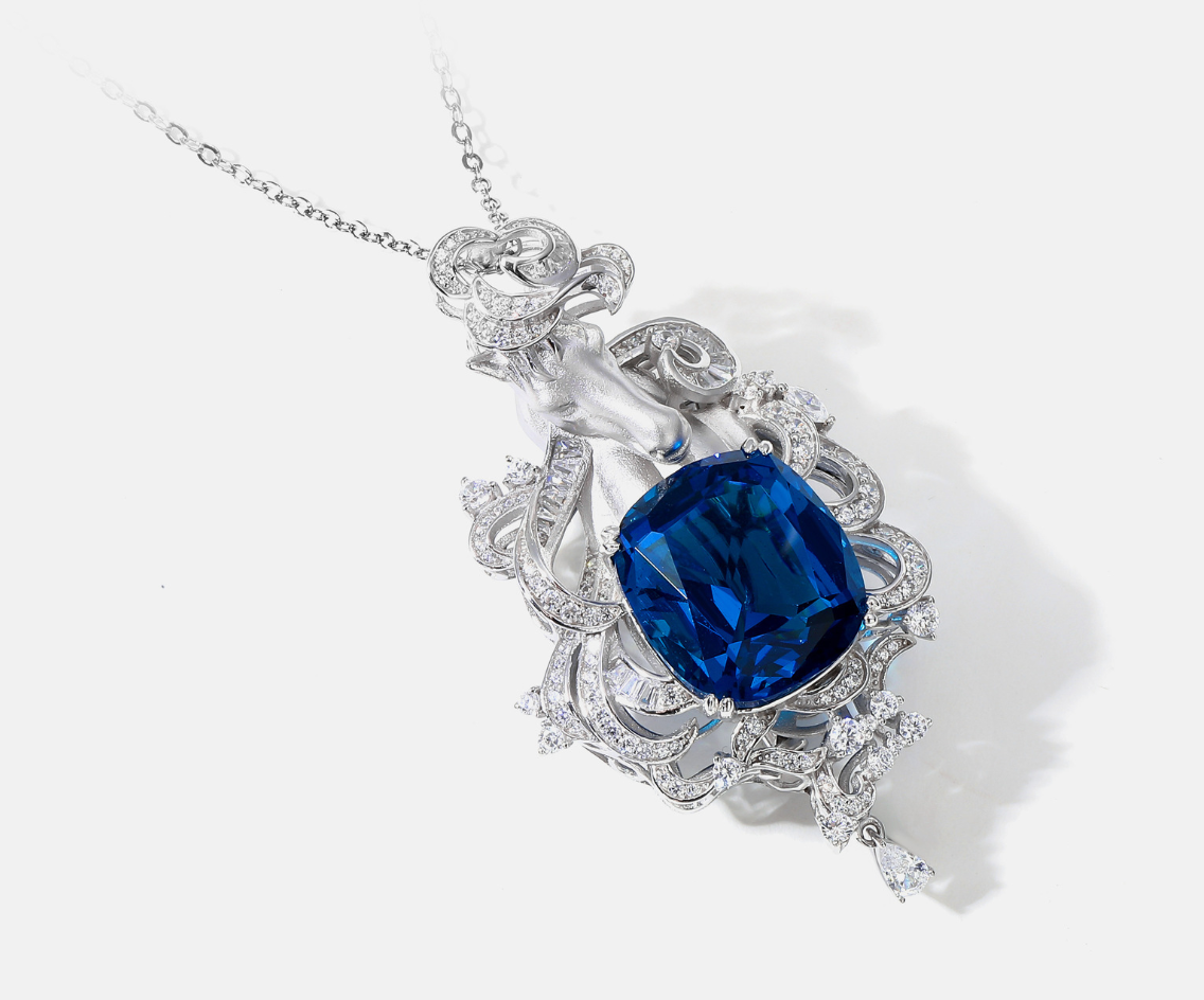 Silver Diamond Horse Sapphire Brooch Necklace Pendant Dual Purpose Corsage