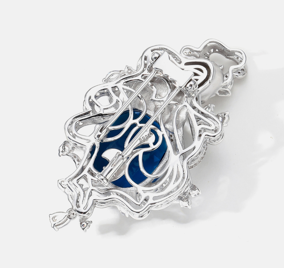 Silver Diamond Horse Sapphire Brooch Necklace Pendant Dual Purpose Corsage