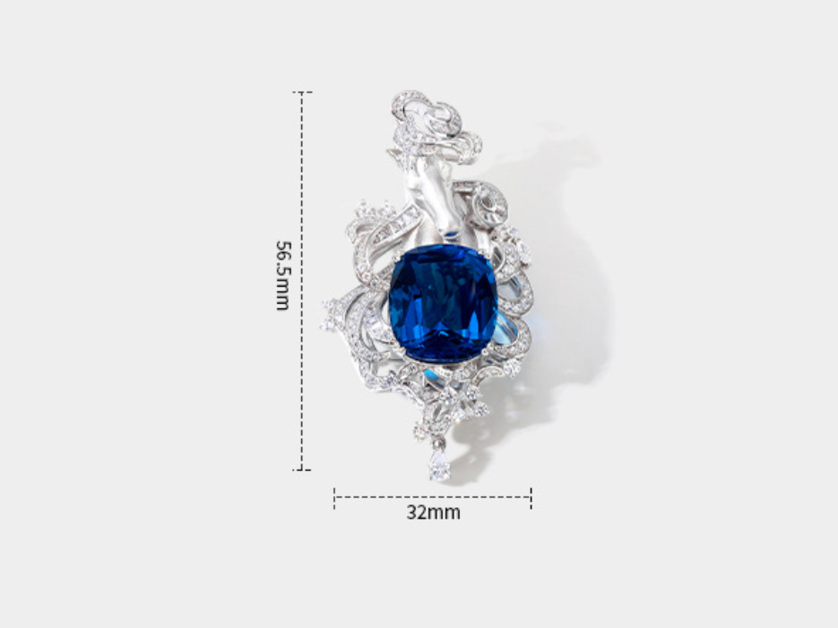 Silver Diamond Horse Sapphire Brooch Necklace Pendant Dual Purpose Corsage