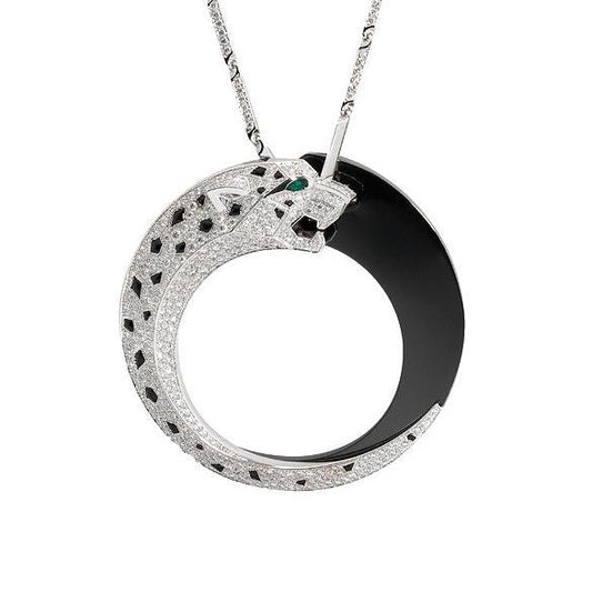 High Carbon Diamond Reversible Leopard Black Enamel Silver Vermeil Necklace