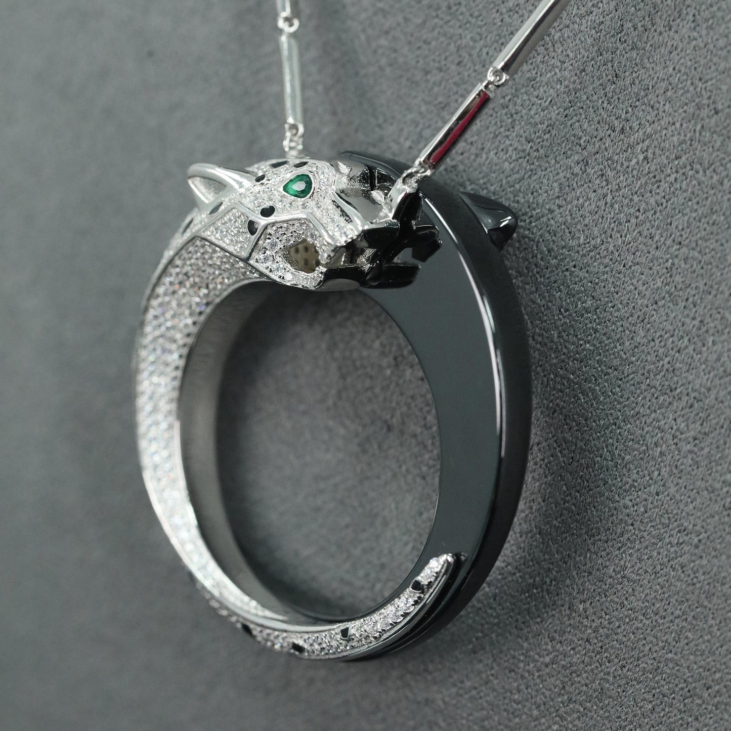 High Carbon Diamond Reversible Leopard Black Enamel Silver Vermeil Necklace