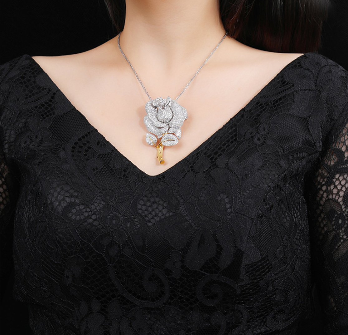 One White Rose Flower Diamond Brooch Premium Niche Versatile Corsage