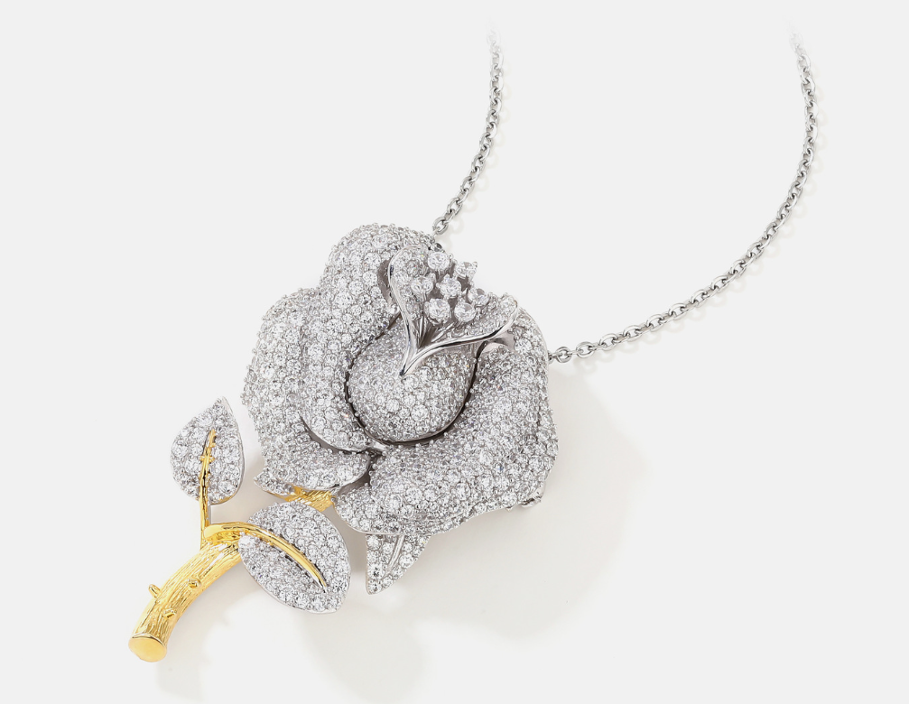 One White Rose Flower Diamond Brooch Premium Niche Versatile Corsage