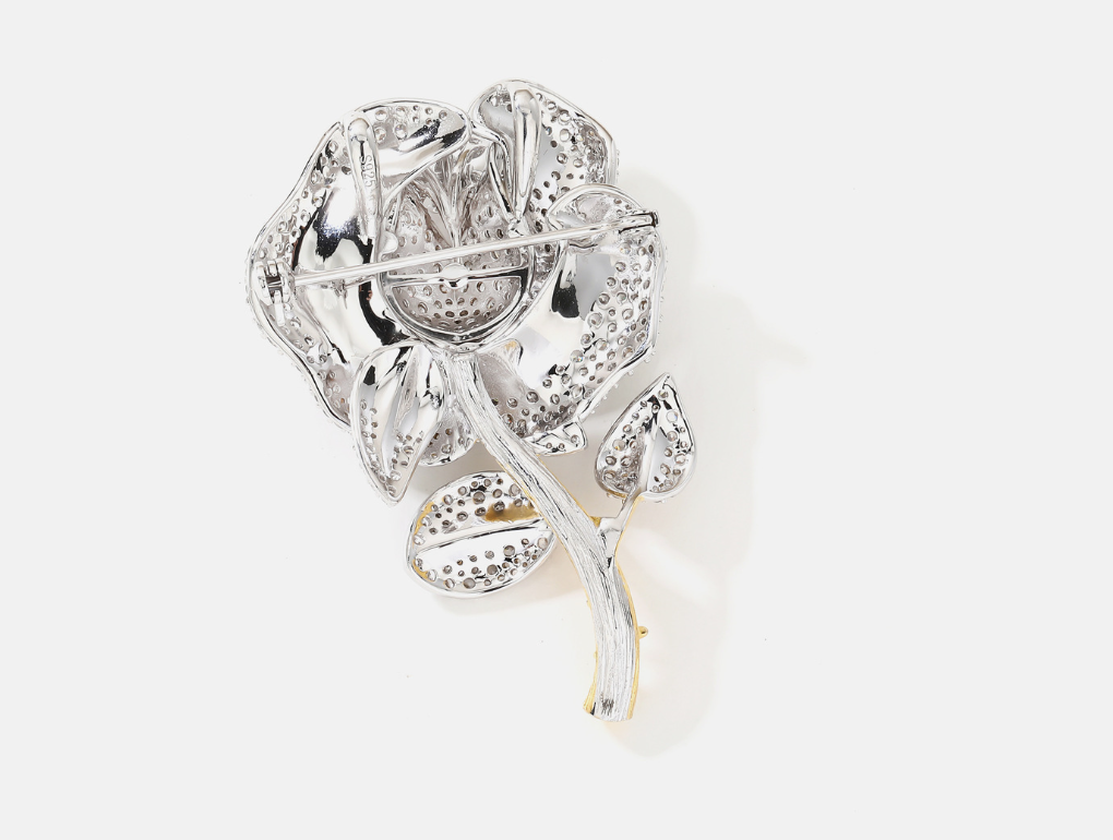 One White Rose Flower Diamond Brooch Premium Niche Versatile Corsage