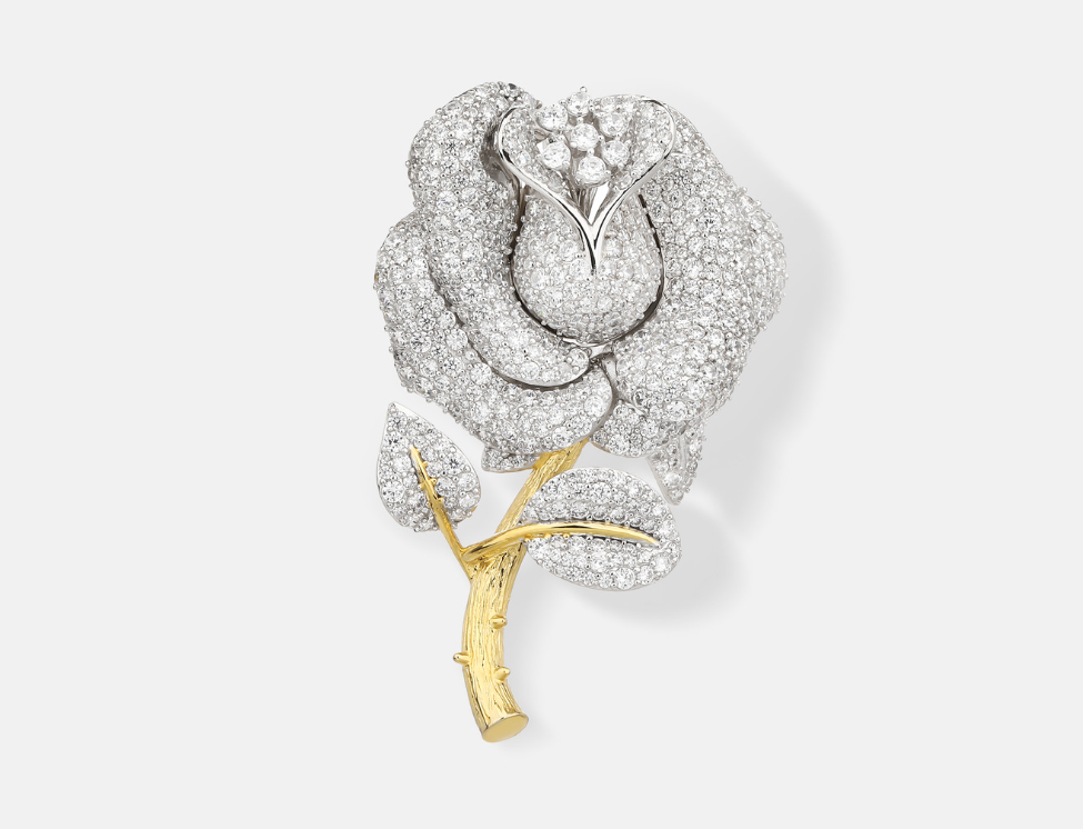 One White Rose Flower Diamond Brooch Premium Niche Versatile Corsage