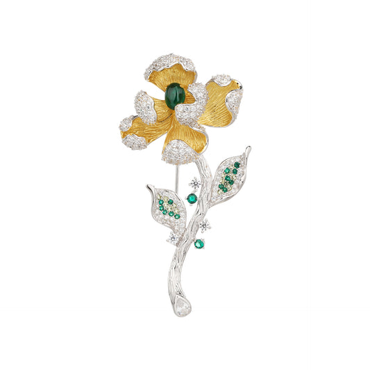 Handmade Flower Diamond Brooch Sterling Silver with Gemstone Corsage