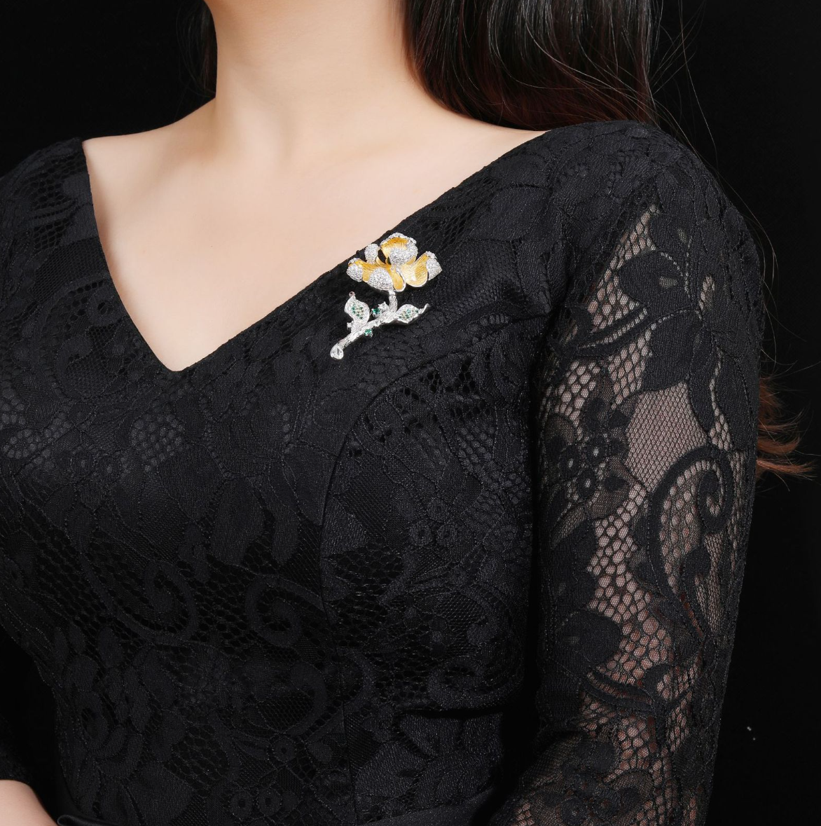 Handmade Flower Diamond Brooch Sterling Silver with Gemstone Corsage