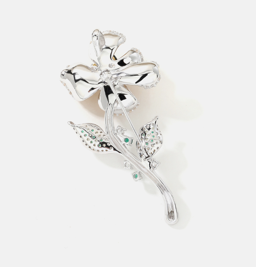 Handmade Flower Diamond Brooch Sterling Silver with Gemstone Corsage