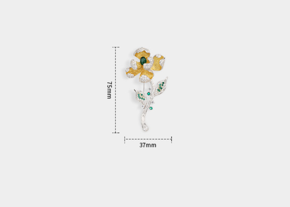 Handmade Flower Diamond Brooch Sterling Silver with Gemstone Corsage