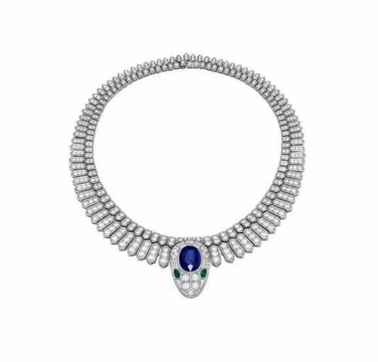 Pendant Chain Silver Gold Plated High Carbon Diamond Royal Blue Spirit Snake Oval Deluxe Necklace