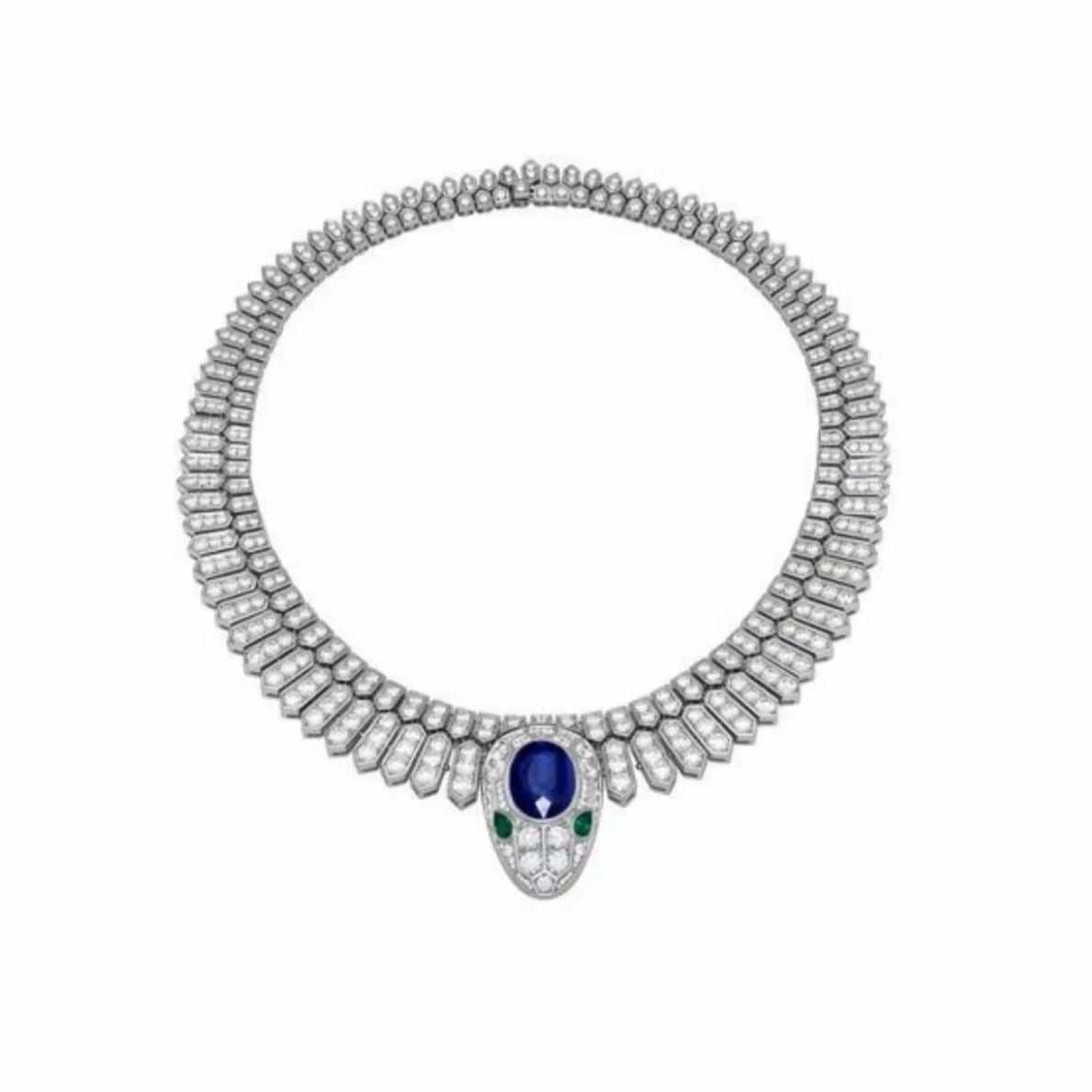 Pendant Chain Silver Gold Plated High Carbon Diamond Royal Blue Spirit Snake Oval Deluxe Necklace