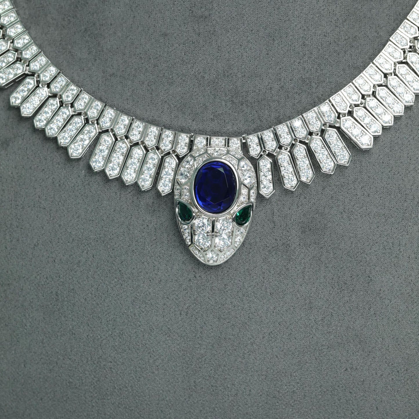 Pendant Chain Silver Gold Plated High Carbon Diamond Royal Blue Spirit Snake Oval Deluxe Necklace