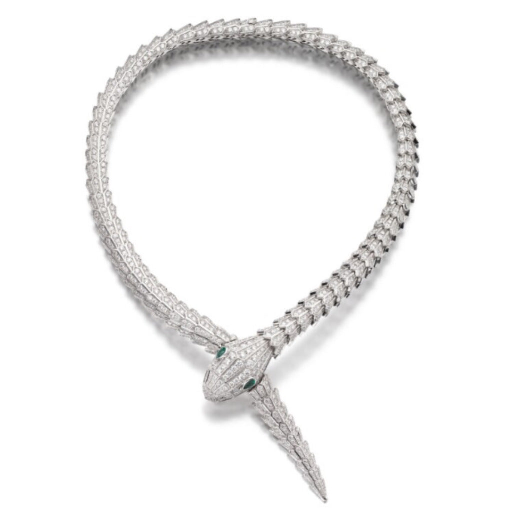 High Carbon Diamond Spirit Snake Muzo Green Silver and Gold Plated Snake Bone Necklace