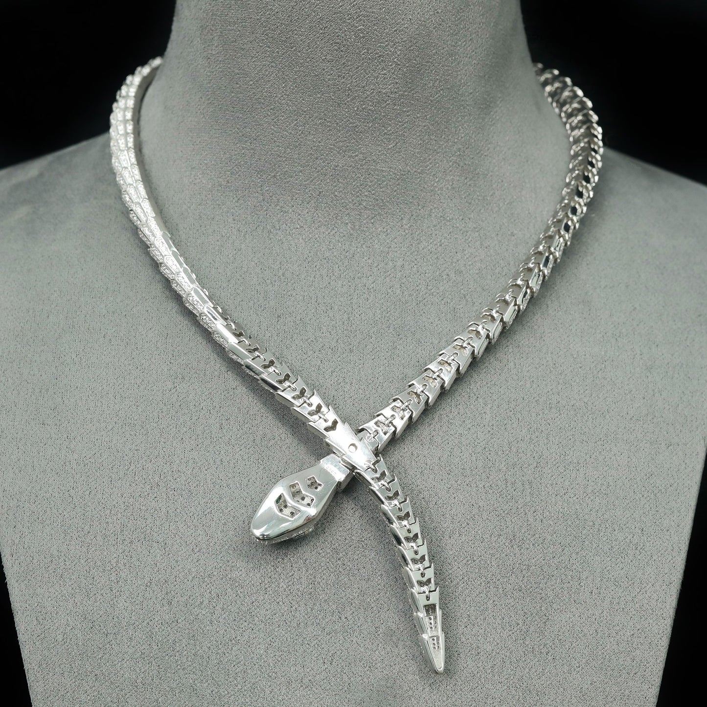 High Carbon Diamond Spirit Snake Muzo Green Silver and Gold Plated Snake Bone Necklace