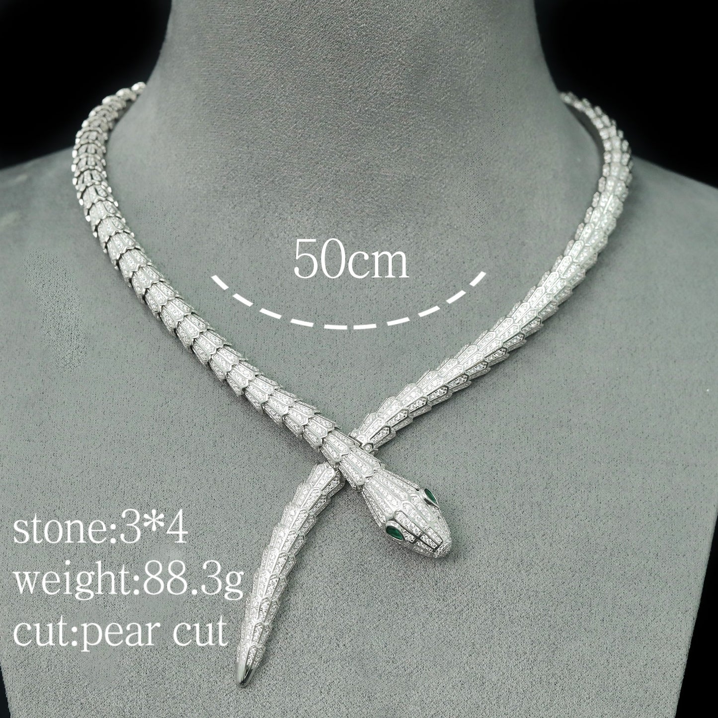 High Carbon Diamond Spirit Snake Muzo Green Silver and Gold Plated Snake Bone Necklace