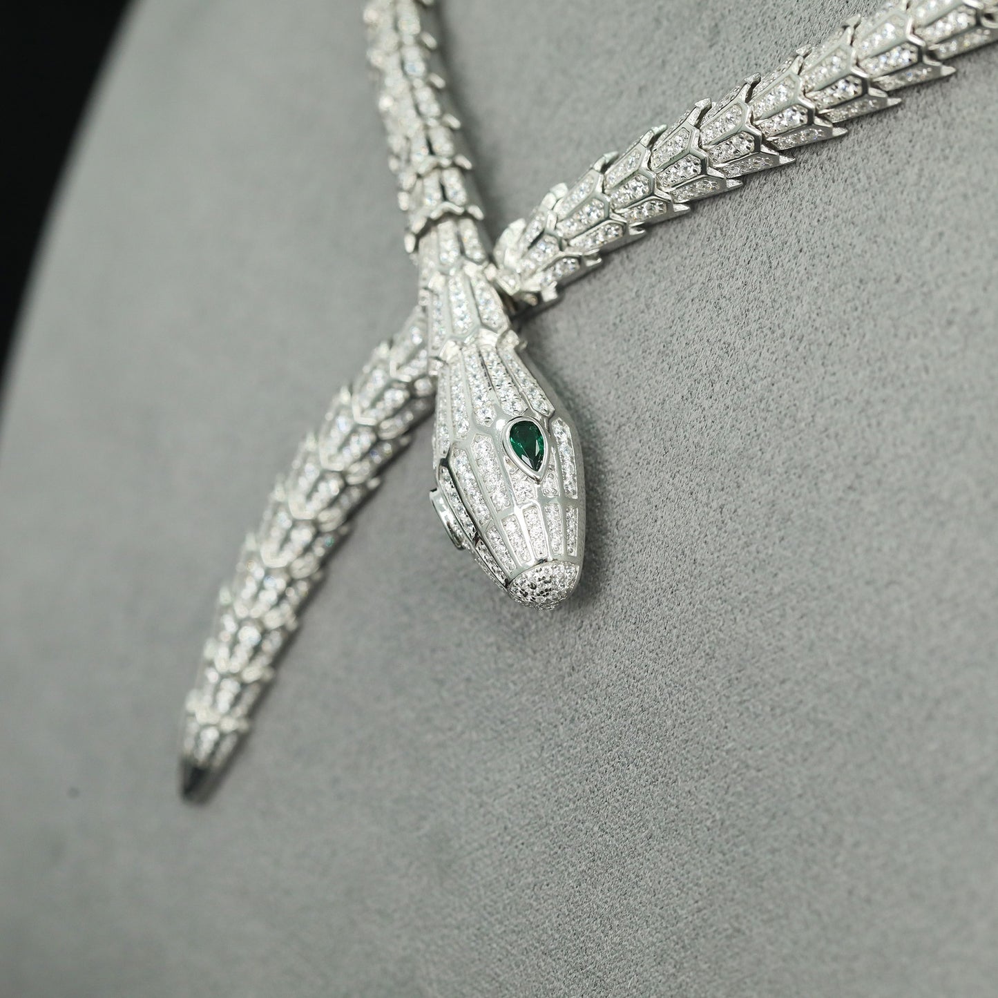 High Carbon Diamond Spirit Snake Muzo Green Silver and Gold Plated Snake Bone Necklace