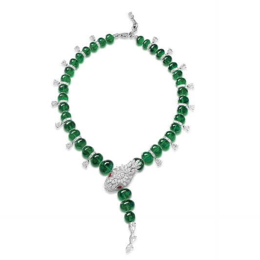 High Carbon Diamond Spirit Snake Natural Chalcedony Silver Plated Necklace