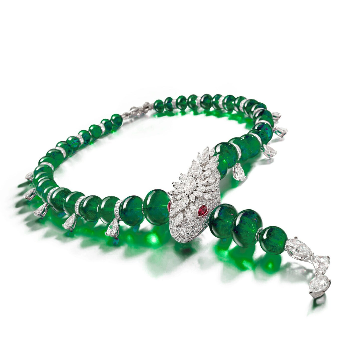 High Carbon Diamond Spirit Snake Natural Chalcedony Silver Plated Necklace