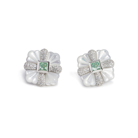 White Shell Paraiba Color Princess Square Earrings