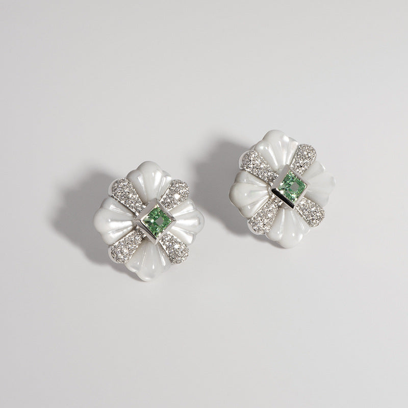 White Shell Paraiba Color Princess Square Earrings