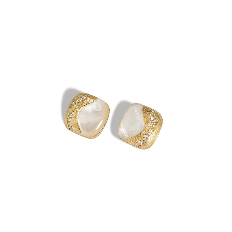 Vintage sterling silver ear clips with square inlays and white shells