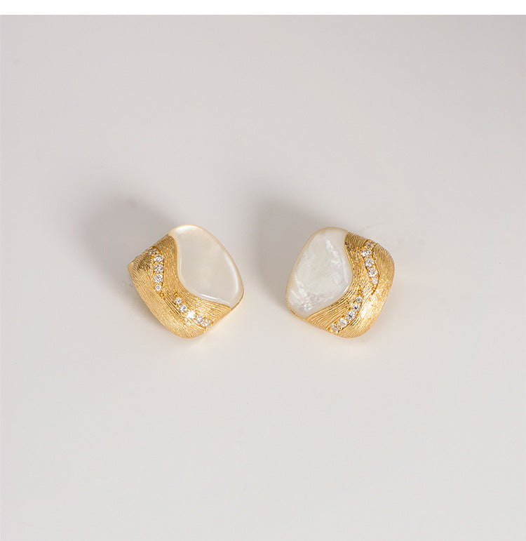 Vintage sterling silver ear clips with square inlays and white shells