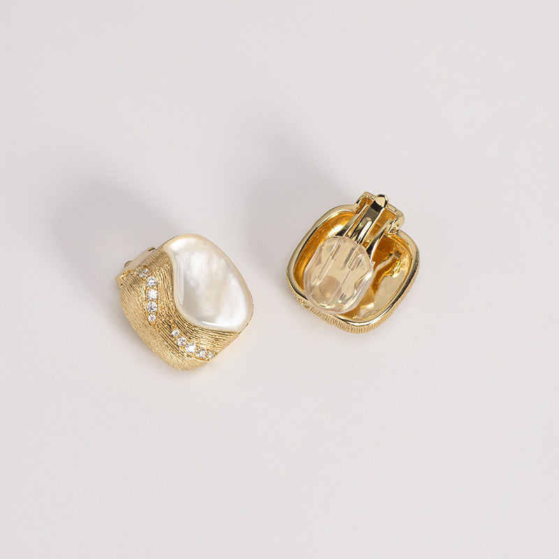 Vintage sterling silver ear clips with square inlays and white shells