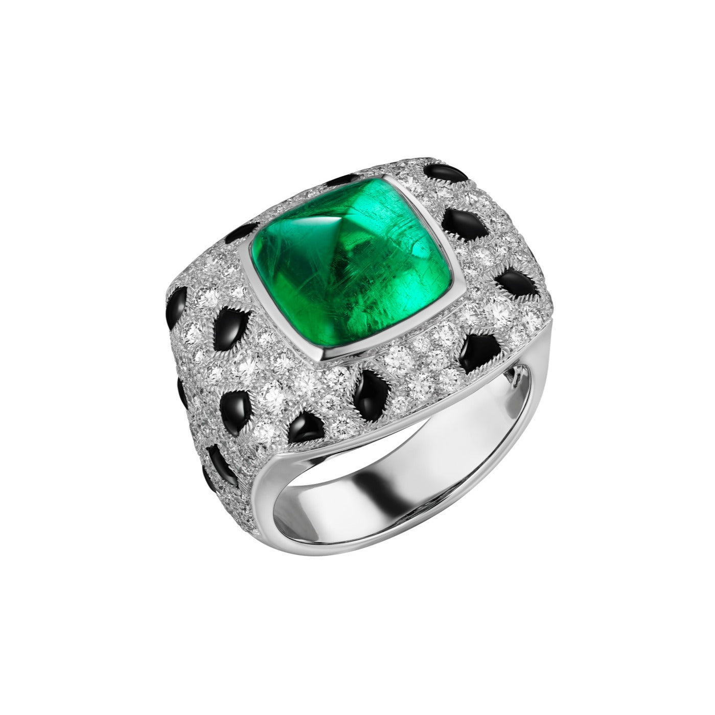 Muzo Green Jaguar Sugar Tower Emerald Ring