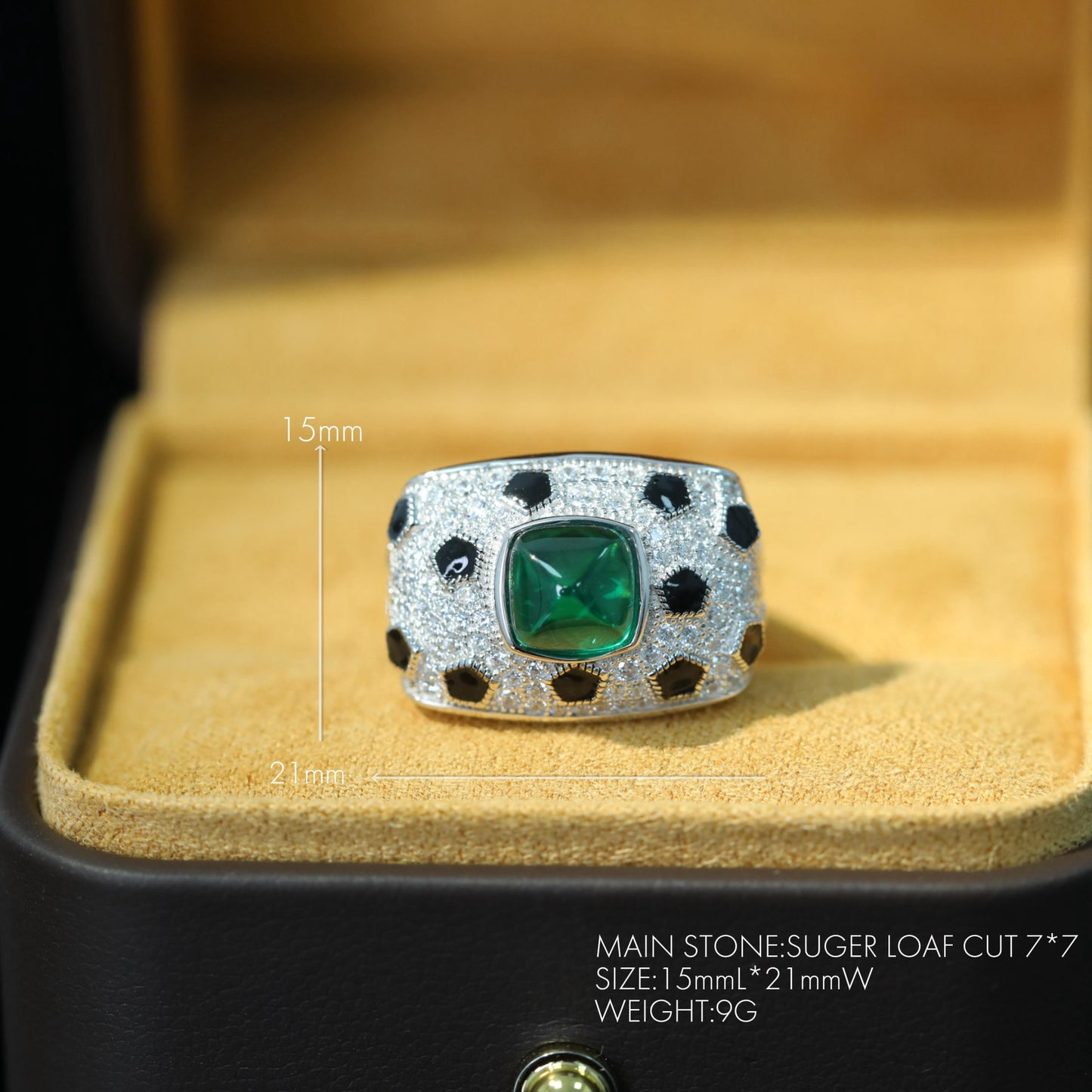 Muzo Green Jaguar Sugar Tower Emerald Ring
