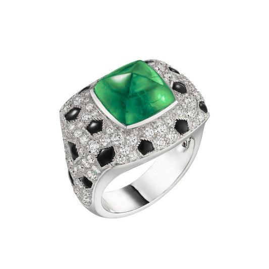 Muzo Green Jaguar Sugar Tower Emerald Ring