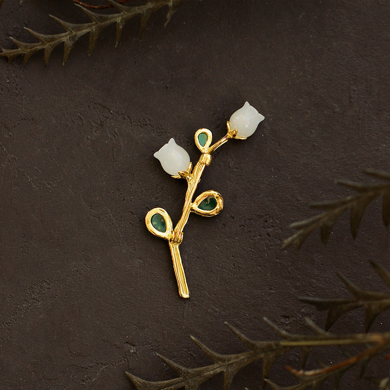 Suzuran Green Chalcedony Brooch Temperament Corsage