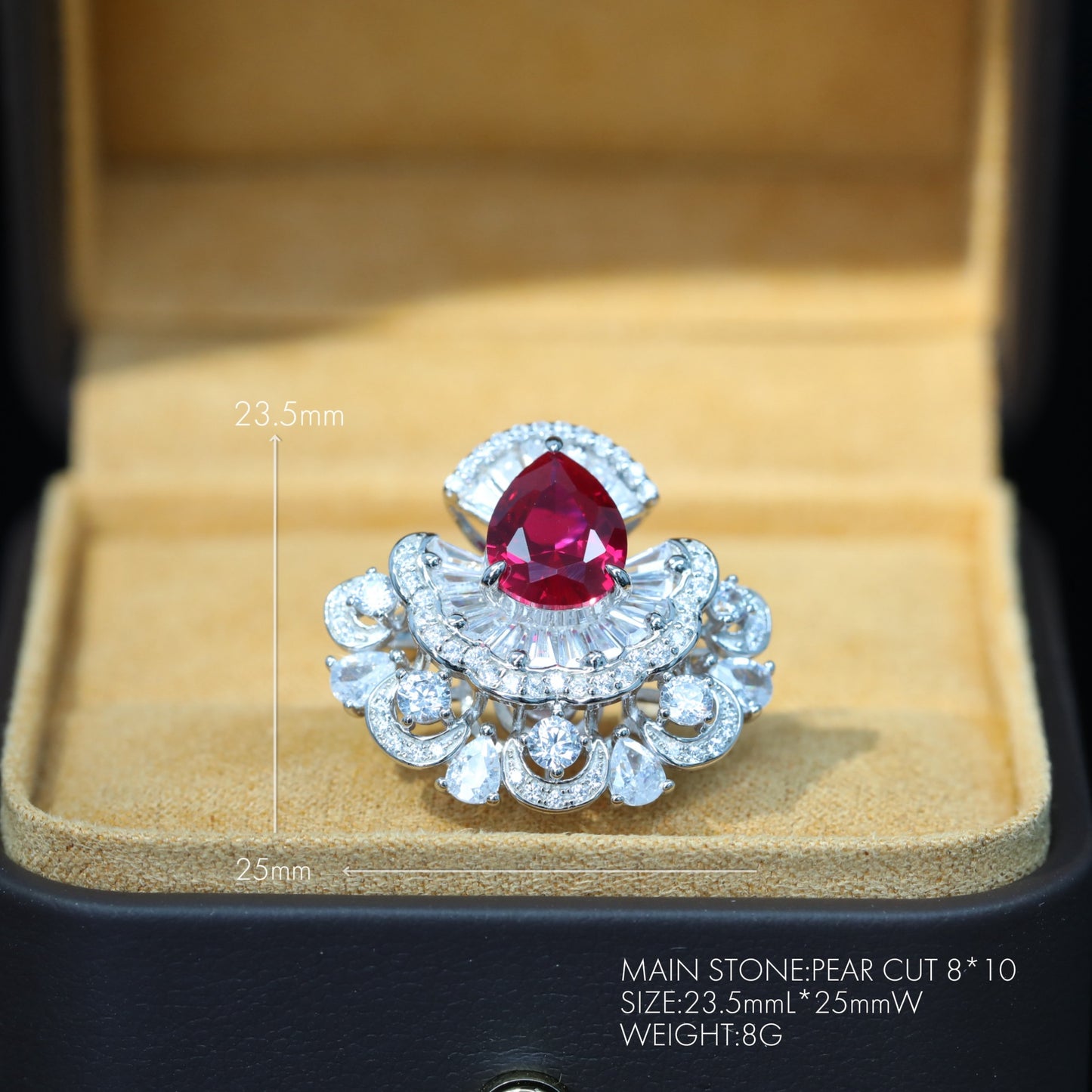 Pigeon Blood Red Maiden's Hem T-Square Ring with Diamonds