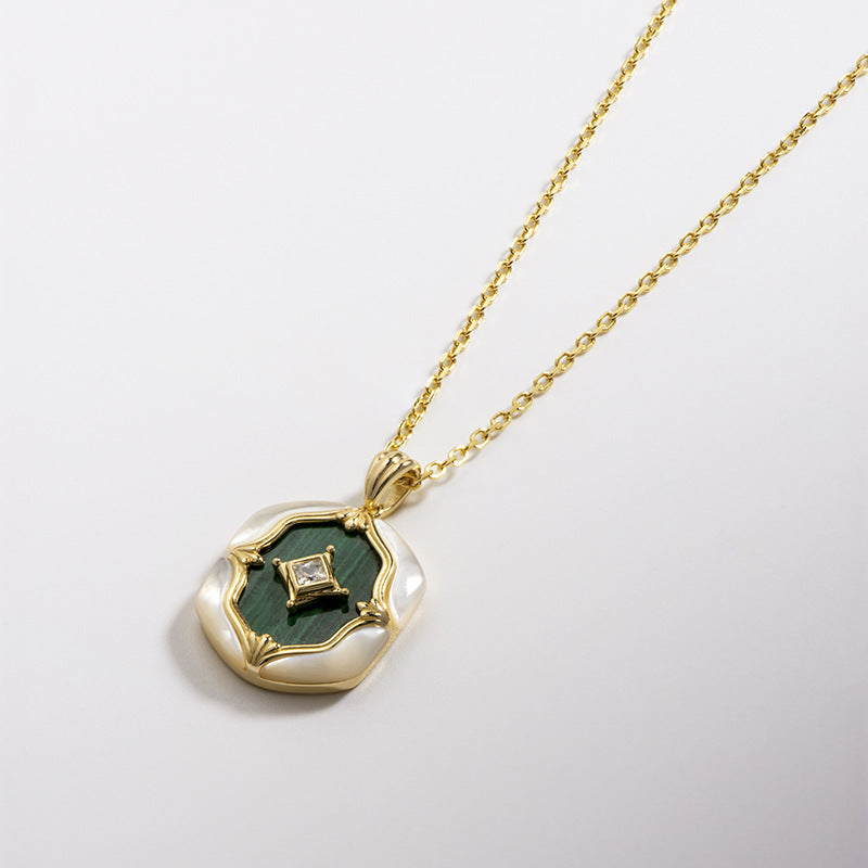 White Shell Natural Malachite Vintage Necklace