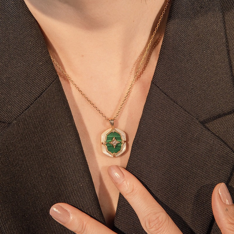 White Shell Natural Malachite Vintage Necklace