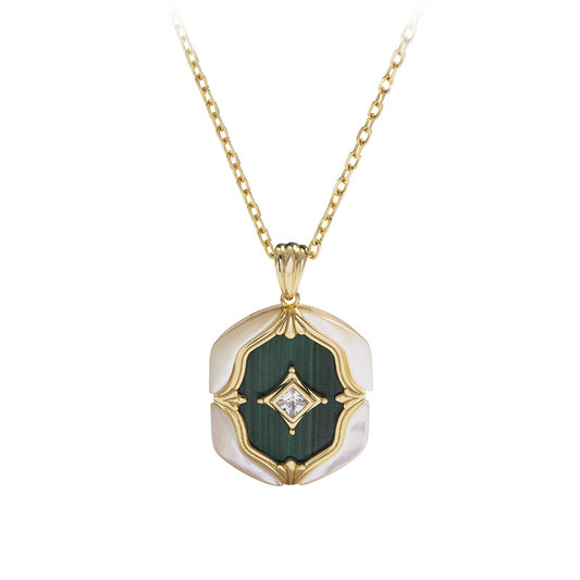 White Shell Natural Malachite Vintage Necklace