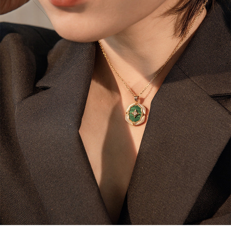 White Shell Natural Malachite Vintage Necklace