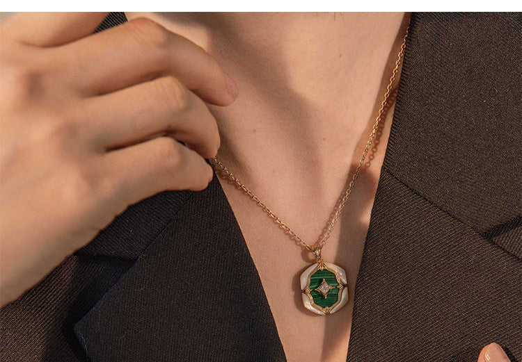 White Shell Natural Malachite Vintage Necklace