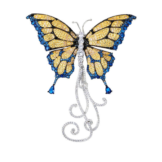Butterfly Yellow Blue Diamond Brooch High-end Light Luxury Corsage