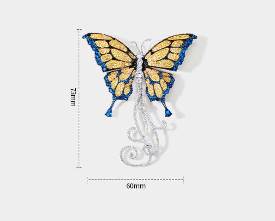Butterfly Yellow Blue Diamond Brooch High-end Light Luxury Corsage