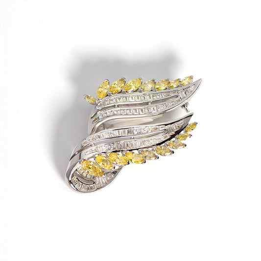 One Two Yellow Zirconia Feather Brooch